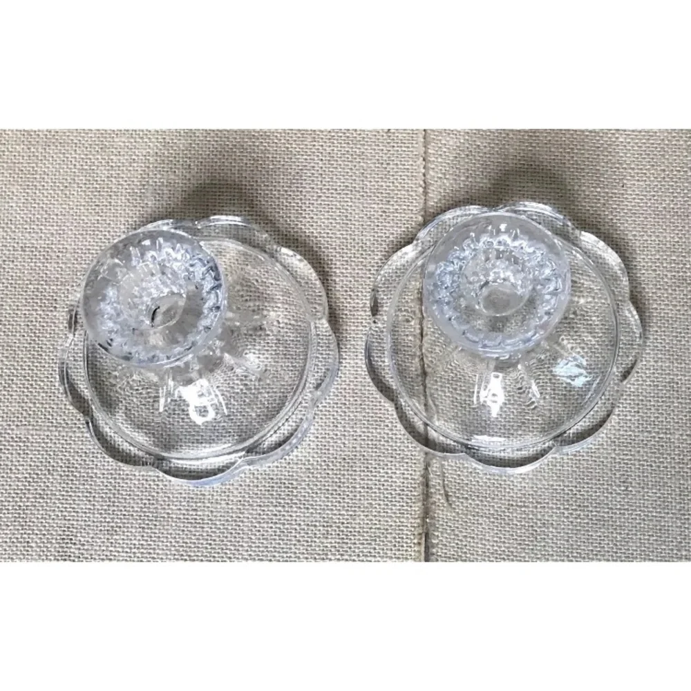 Vintage Zajecar Crystal Taper Candle Holder Set Scalloped Base Fairy Core